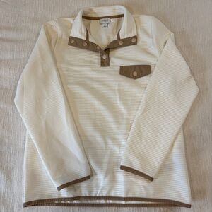 J.Crew Quilted Snap Pullover Cream w/ Tan Trim Women’s Size Small
